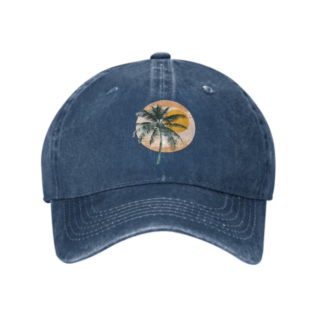 Palm Tree Sunset Baseball Cap Washed Cotton Adjustable Casual Outdoor Summer Style Hat