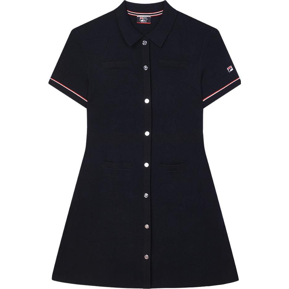 FILA Basic Simple Casual Polo Collar Short Sleeve Dress Women Dresses Legendary-Blue F11W341308F-NV