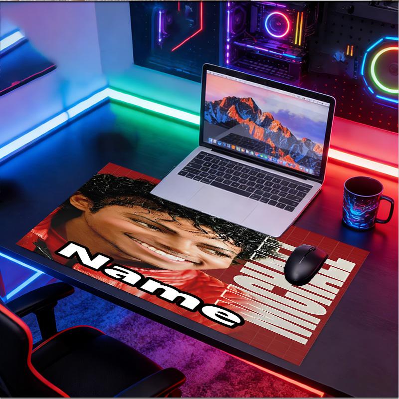 Custom Name Personalized Michael Jackson Pattern Mousepad, Laptop PC Desk Mat, Decorative Desk Mat for Home Keyboard Pad Gift