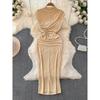 like Woman Dress Goddess Temperament Elegant with Small Highlights Pleated Waist Tight Slim Looking Half Turtleneck Bodycon Dress Fashion Long Dress