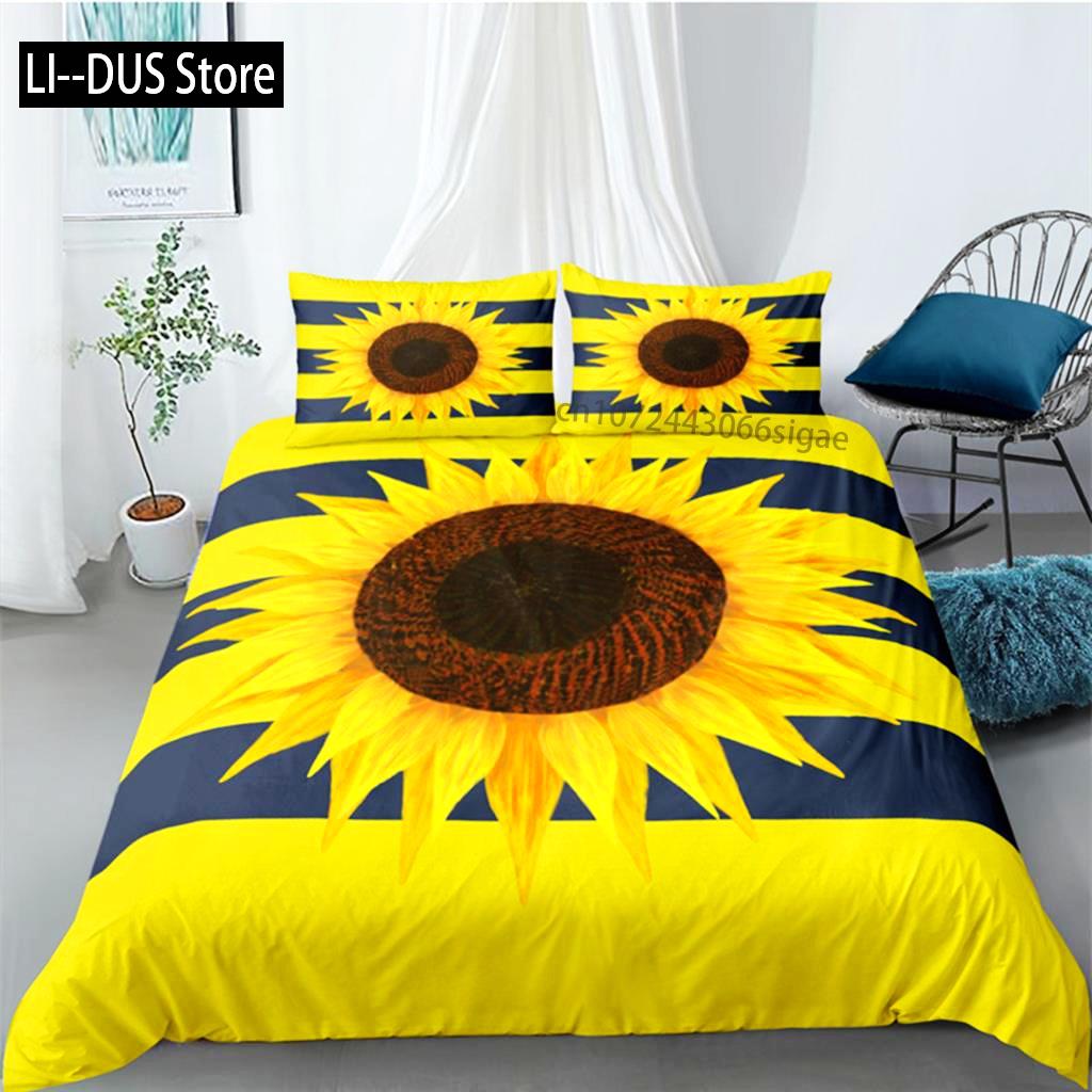 Duvet Cover Sunflower Yellow Flower Bedding Set Farmhouse Green Leaves Floral Quilt Cover For Women Girl Bedroom Decorations