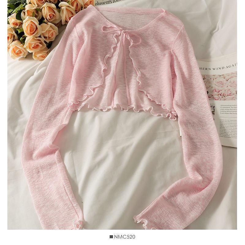 Women’s Lace-Up Ruffled Ice Silk Cardigan - Sun Protection Long Sleeve Chiffon Cover-Up Shawl for Summer