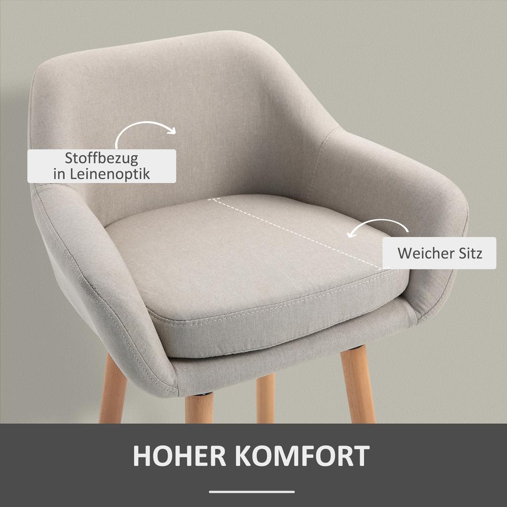 Set of 2 Bar Stools Modern Upholstered Seat Bar Chairs W/ Metal Frame, Solid Wood Legs Living Room Dining Room Fabric Furniture - Beige