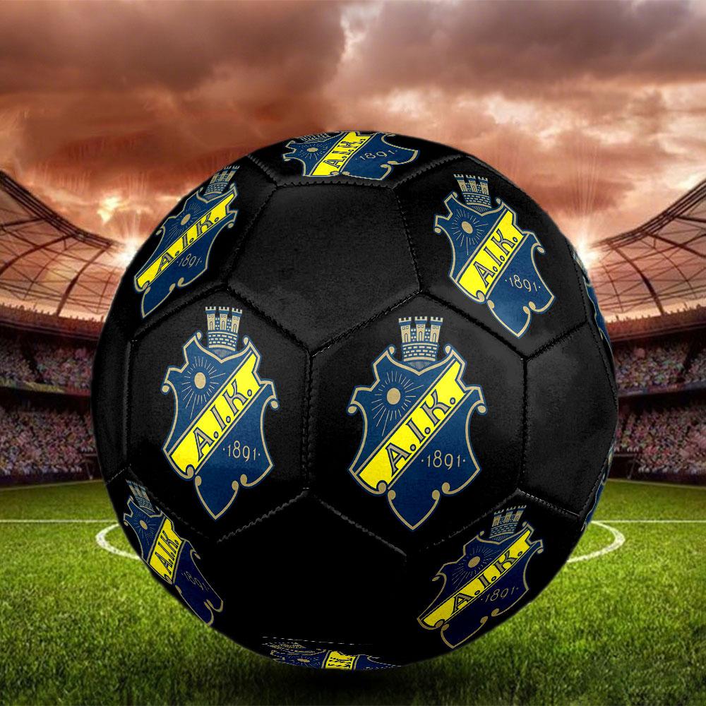 FC AIK Size 5 Soccer Ball, Machine-Stitched PVC, Durable & High Bounce, All Ages Fit, fan merchandise, matches & outdoor use.
