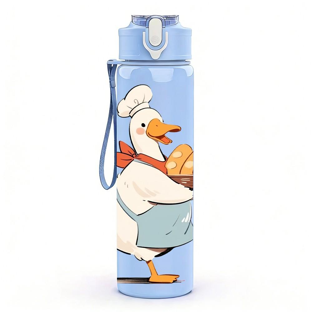 1PC Chef Goose Carrying Bread Loaf Print 750ml Color Plastic Sports Water Bottle Leakproof Flip Straw Lid Suitable for Sports Office Home Use