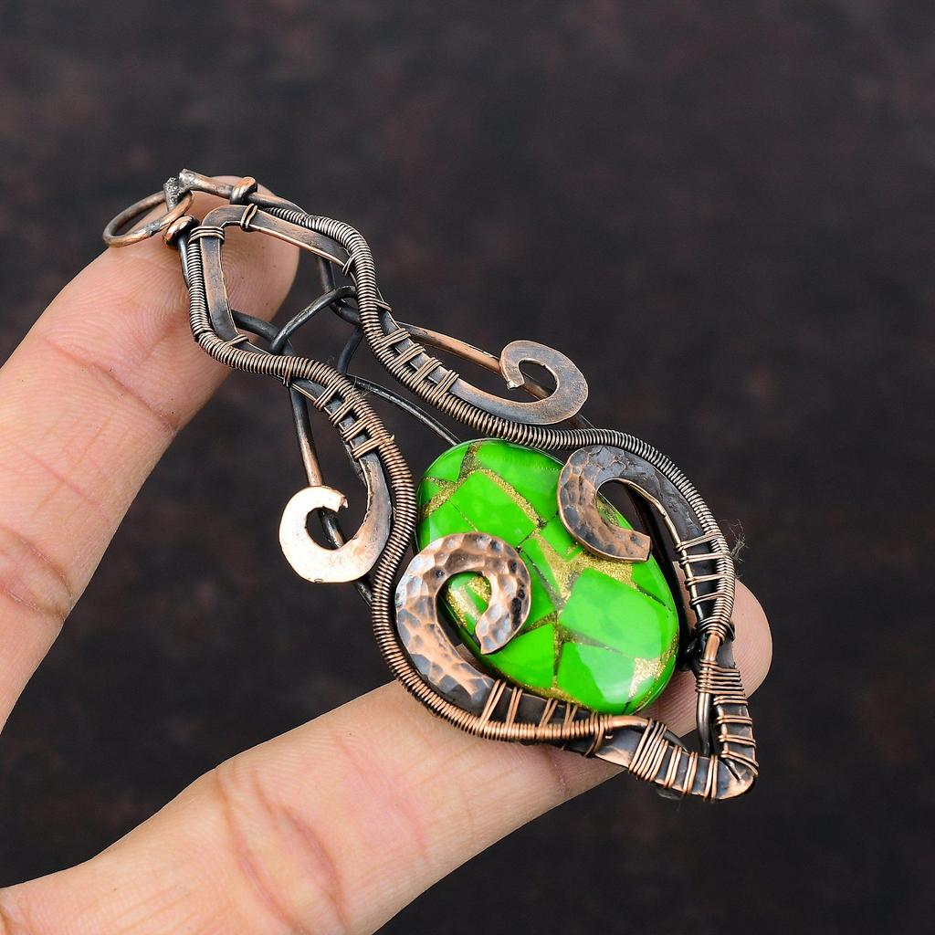 Kupfer Grün Türkis Anhänger Kupferdraht gewickelter Anhänger Eleganter Anhänger Handgefertigte Anhänger Geschenk für Ihn Kupferdrahtwicklung Edelsteinschmuck