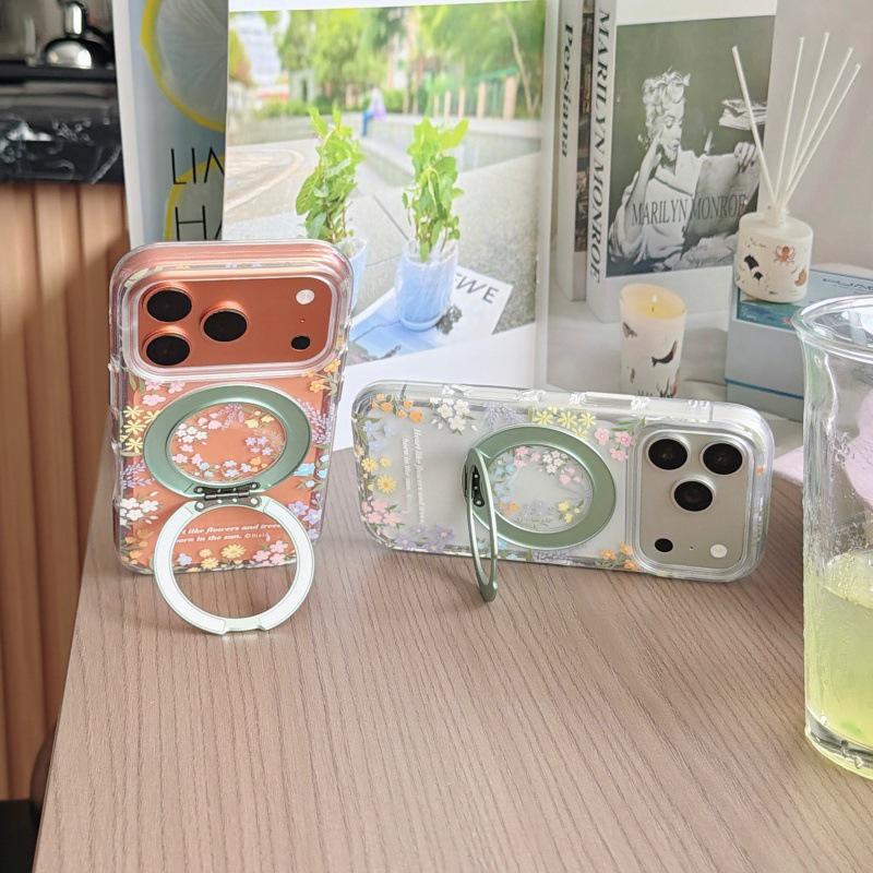 Spring Flowers 360° Stand Case for Apple 17 Pro Max, Compatible with 16 Pro & Dual-Layer 15 Pro