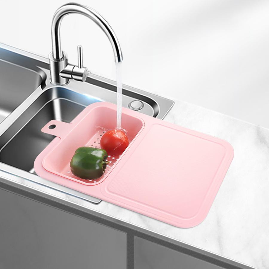 1PC Multi-functional Sink Cutting Board Kitchen Vegetable and Fruit Cutting Board 2-in-1 Removable Drain Basket Cutting Board