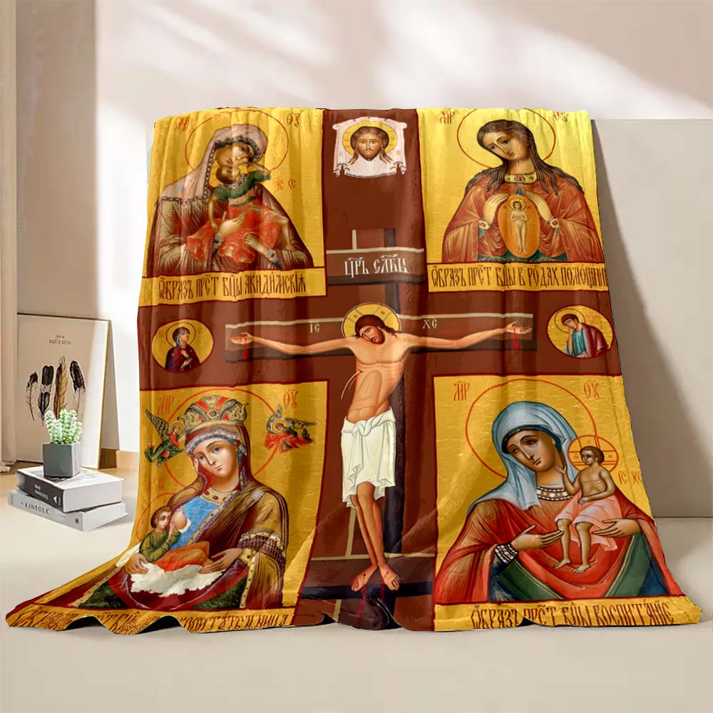 6 Sizes Jesus Virgin Maria Believer Pray Printed Blanket Soft and Comfortable Home Travel Blanket Adult and Child Warm Blanket