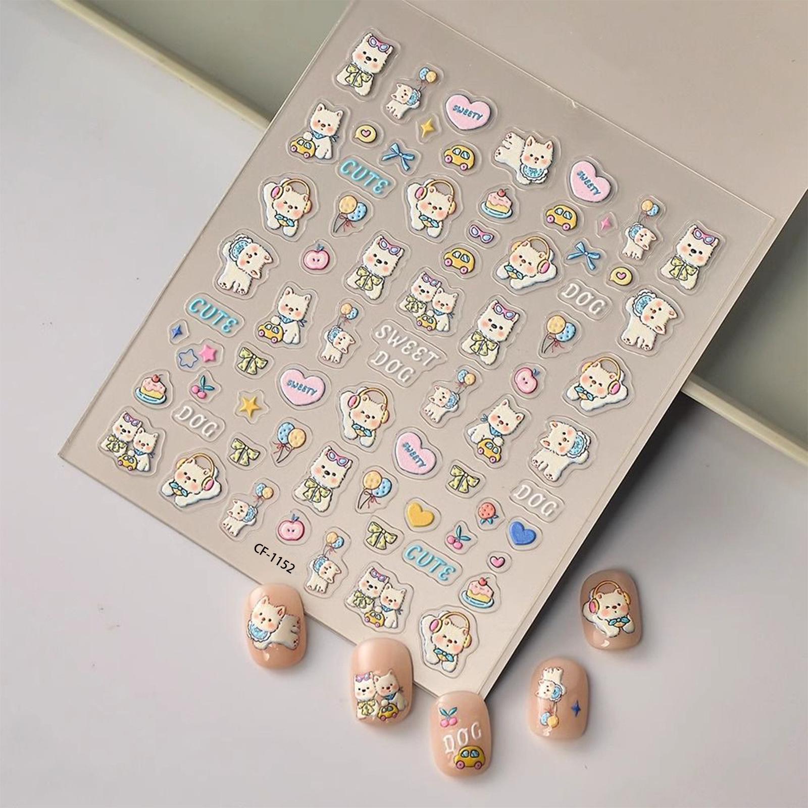 3D Embossed Puppy Nail Art Stickers - Cute Pet Couple Design CF-1152