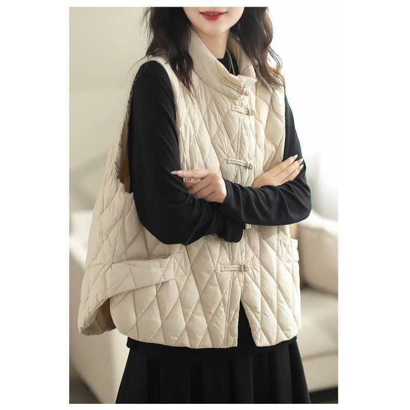 Autumn and Winter Vest for Women Retro  Lightweight Down Cotton Jacket Women Warm Top Padded Puffer Vests  Solid Sleeveless Jackets Casual Parkas