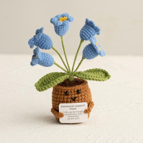 Heklet potteplante med positivt kort Emosjonell støtte Håndlaget strikket potteplante Dukke Stressreduserende leketøy Skrivebordsdekorasjon Ornament