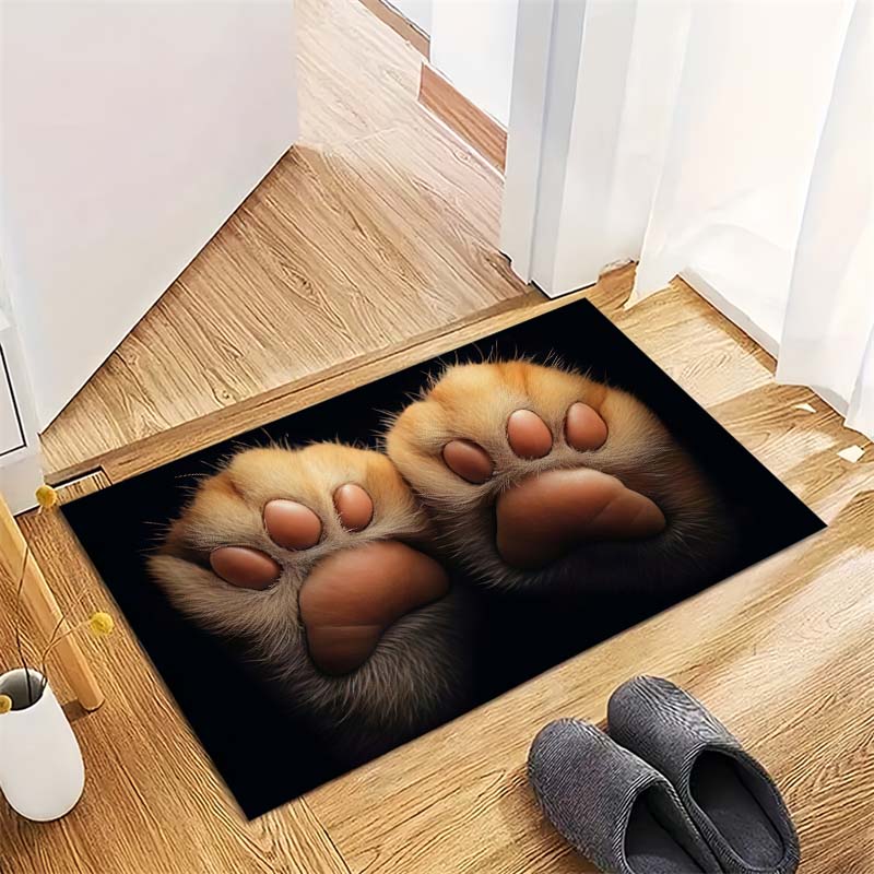 Cute Orange Cat Paws Non-Slip Doormat, Animal Print Entryway Floor Mat