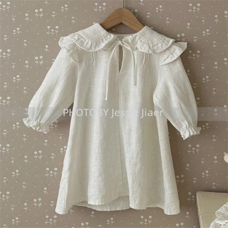 "Girls' Solid Color Autumn Princess Skirt - Cute Bubble Long Sleeve Dress"