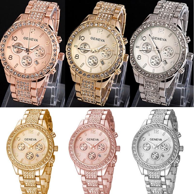 Brilliant Geneva Luxury Women Crystal Stainless Steel Quartz Analog Wrist Watch