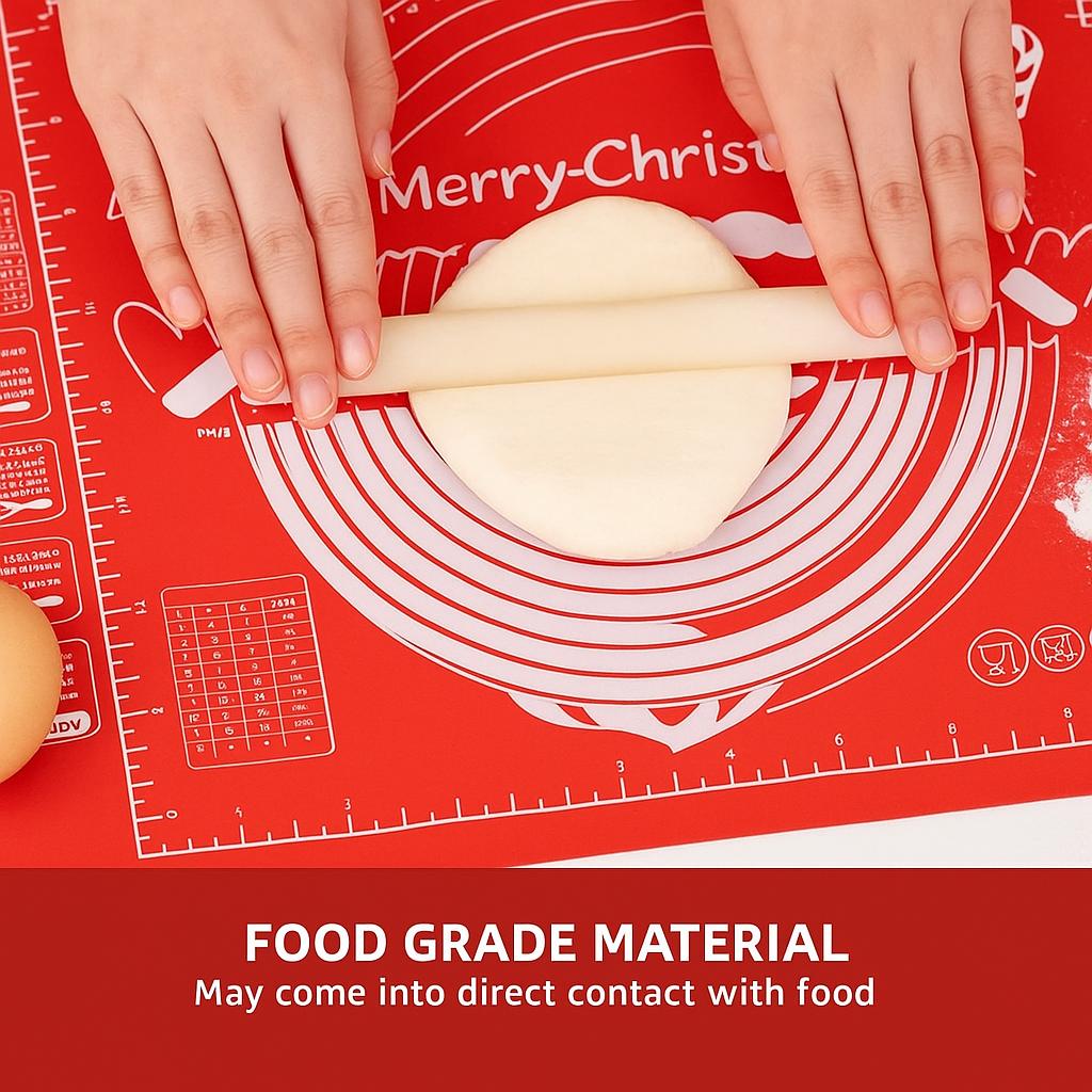 Christmas Baking Mat Non-Stick Silicone with Scale for Rolling Dough - Holiday Design for Cookies, Pies, Pastry - Festive Kitchen Accessory Gift