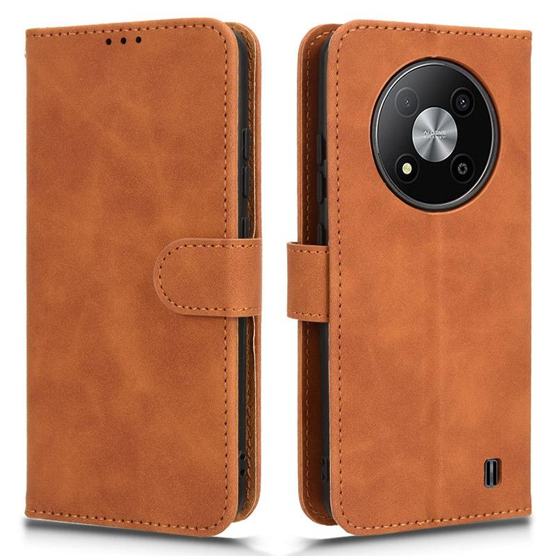 

For ZTE Blade A73 5G Skin Touch Feeling Wallet Case PU Leather Phone Cover Folding Stand Brown