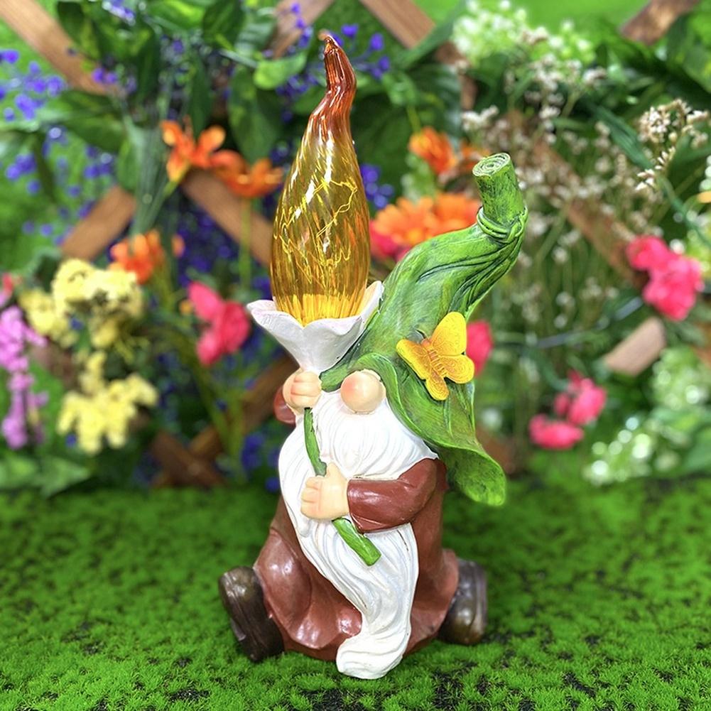 Outdoor Solar Powered Resin Gnome Statue 35cm LED Garden Light Yard Lawn Pathway Decoration For Balcony Terrace