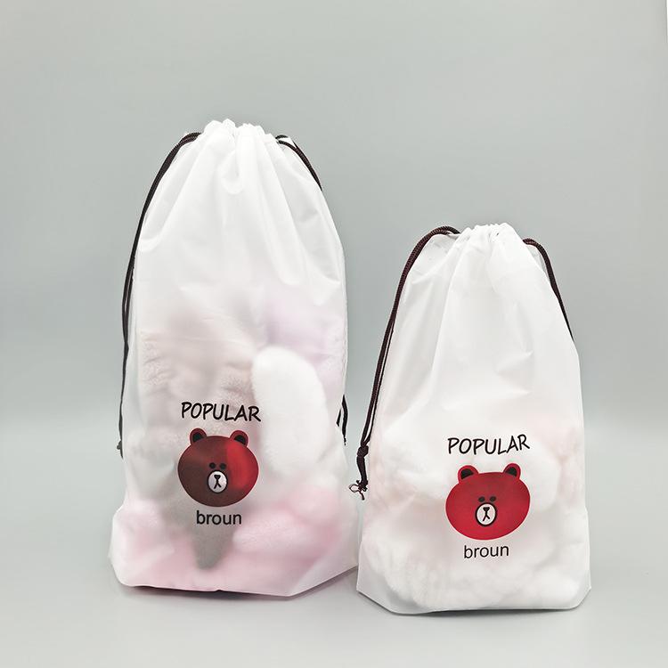 Frosted Pe Rope Strap Pocket Cartoon Bear Drawstring Bag Drawstring Travel Shoe Bag Face Towel Storage Plastic Bag
