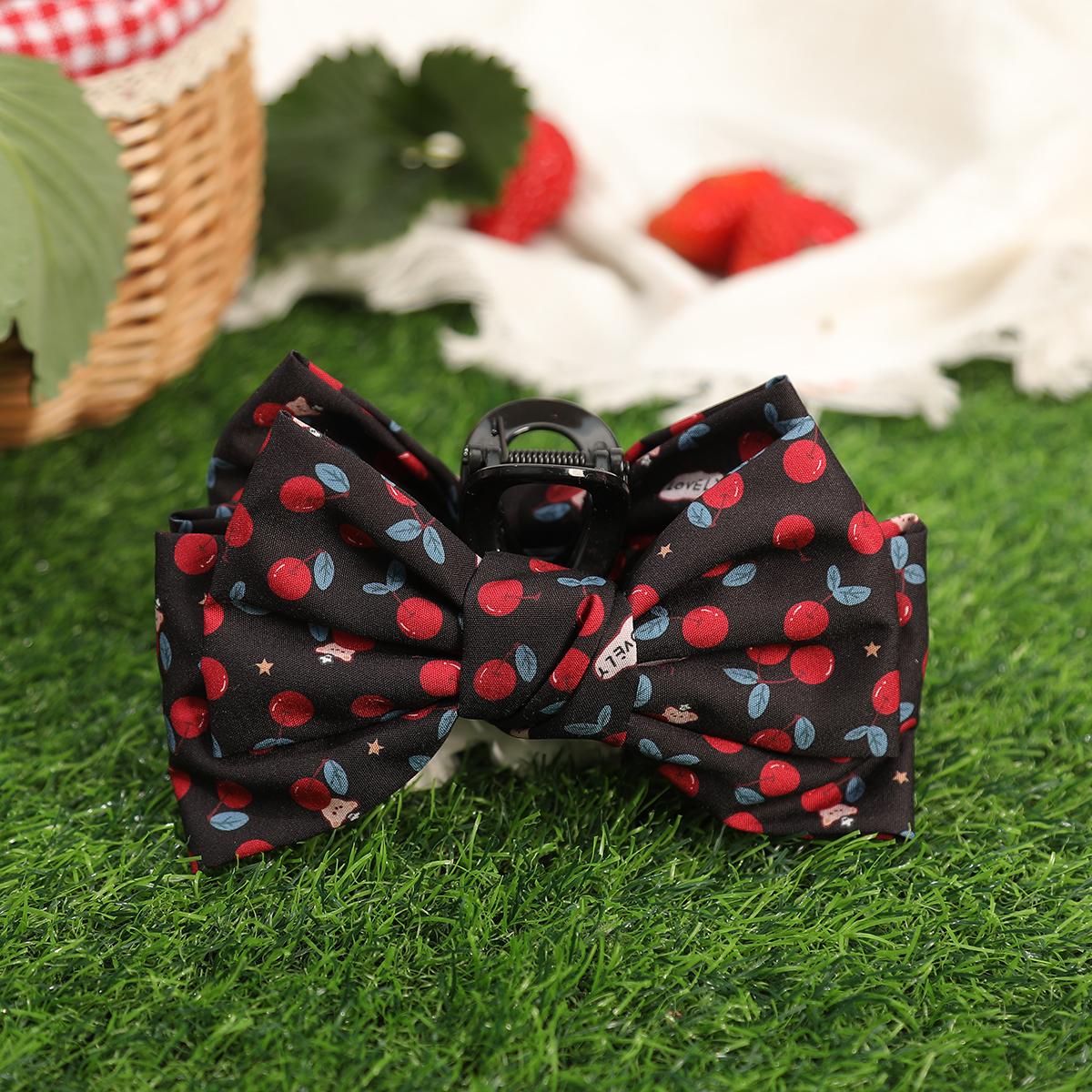 

AWAYTR Cherry Floral Bow Hair Claws Fabric Flower Hair Clips Crab For Women Girl Gift Hair Accessories Valentine Headwear