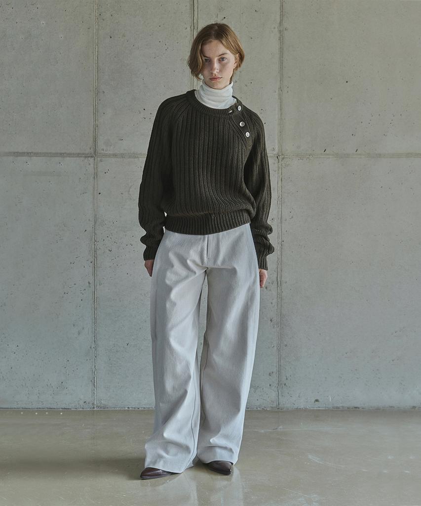 IHR Side Tuck Cotton Pants / Light Gray