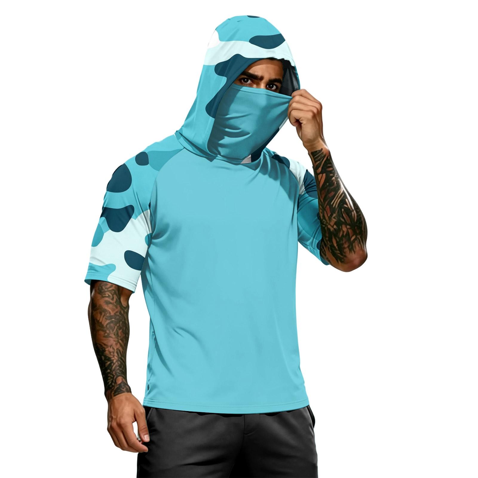 

Men s Summer Camouflage Gradient Drying Short-sleeved T-shirt, Sun Clothing, Fishing, Fitness, Sports, Hooded Short-sleeved Shirt L