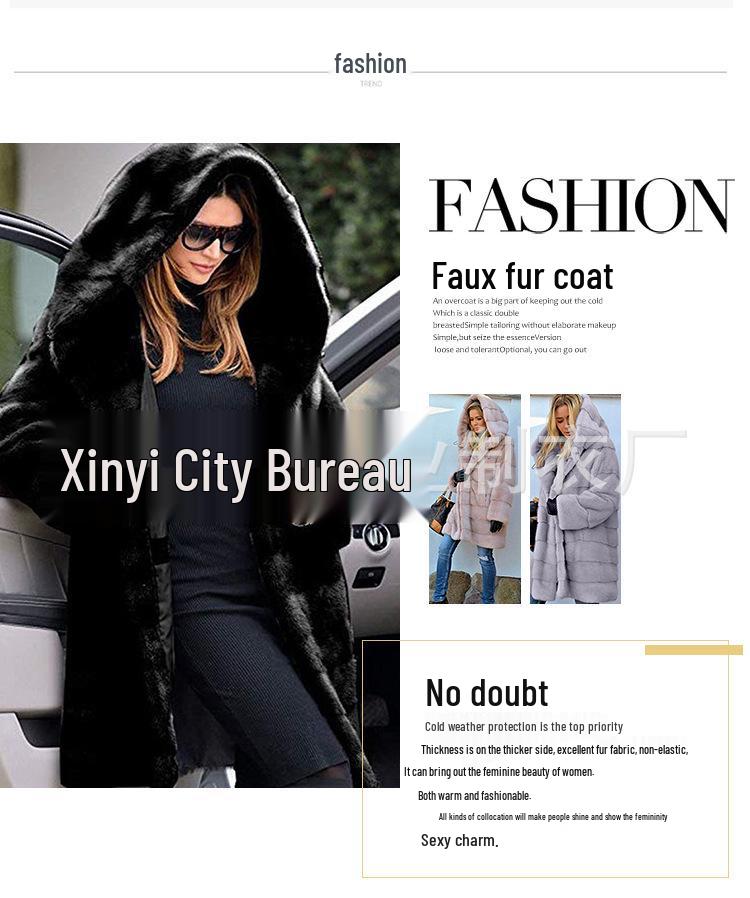European & American Plush Hooded Faux Fur Leather Women's Autumn/Winter Coat