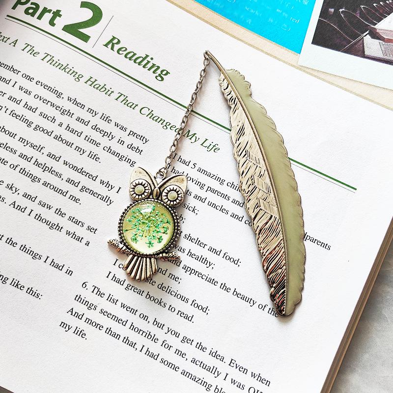 Luminous Metal Bookmark with Owl & Dragon Design