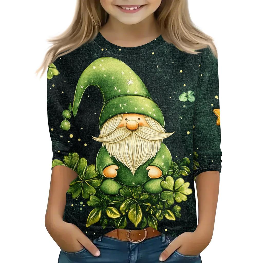 Print Tops For Youth Girls 5-16 Years Round Neck 3/4 Sleeves T-Shirts Trendy Tops Outfit Tees