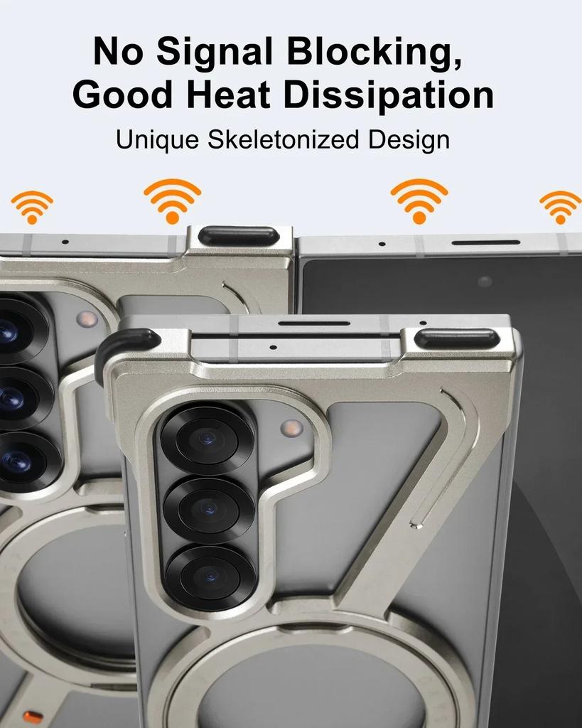 Oatsbasf Phone Case for Samsung Galaxy Z Fold 7 6 5 Metal Magnetic Phone Case with Ring Stand Frameless Bumper Protective Cover