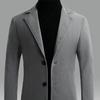 Męski trencz jesienno-zimowy Gruby, długi rękaw, kołnierzyk Slim Fit, wiatroszczelny, jednokolorowy, jednorzędowy, guziki średniej długości, męska marynarka formalna