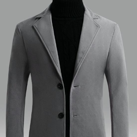 Męski trencz jesienno-zimowy Gruby, długi rękaw, kołnierzyk Slim Fit, wiatroszczelny, jednokolorowy, jednorzędowy, guziki średniej długości, męska marynarka formalna