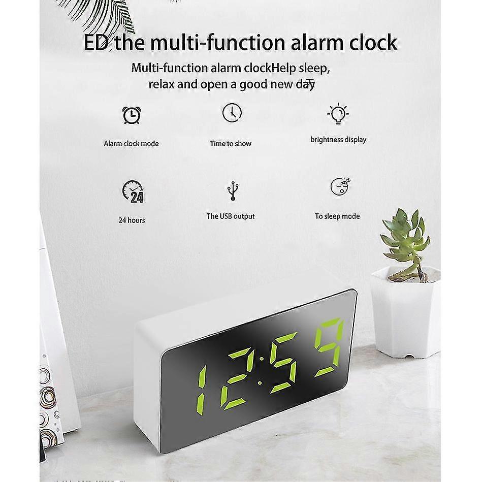 Mini Desk Alarm Clock Digital Mirror LED Temperature USB Bedside Table Travel Clocks for Bedroom Li