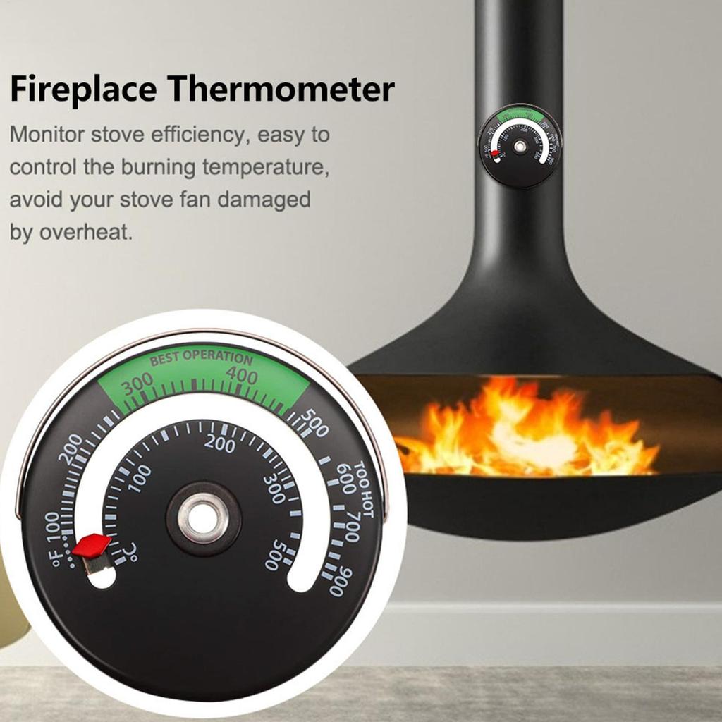 Aluminum Alloy Fireplace Fan Thermometer Magnet Stovepipe Thermometer Household Wood Burning Stove Fireplace Thermometer
