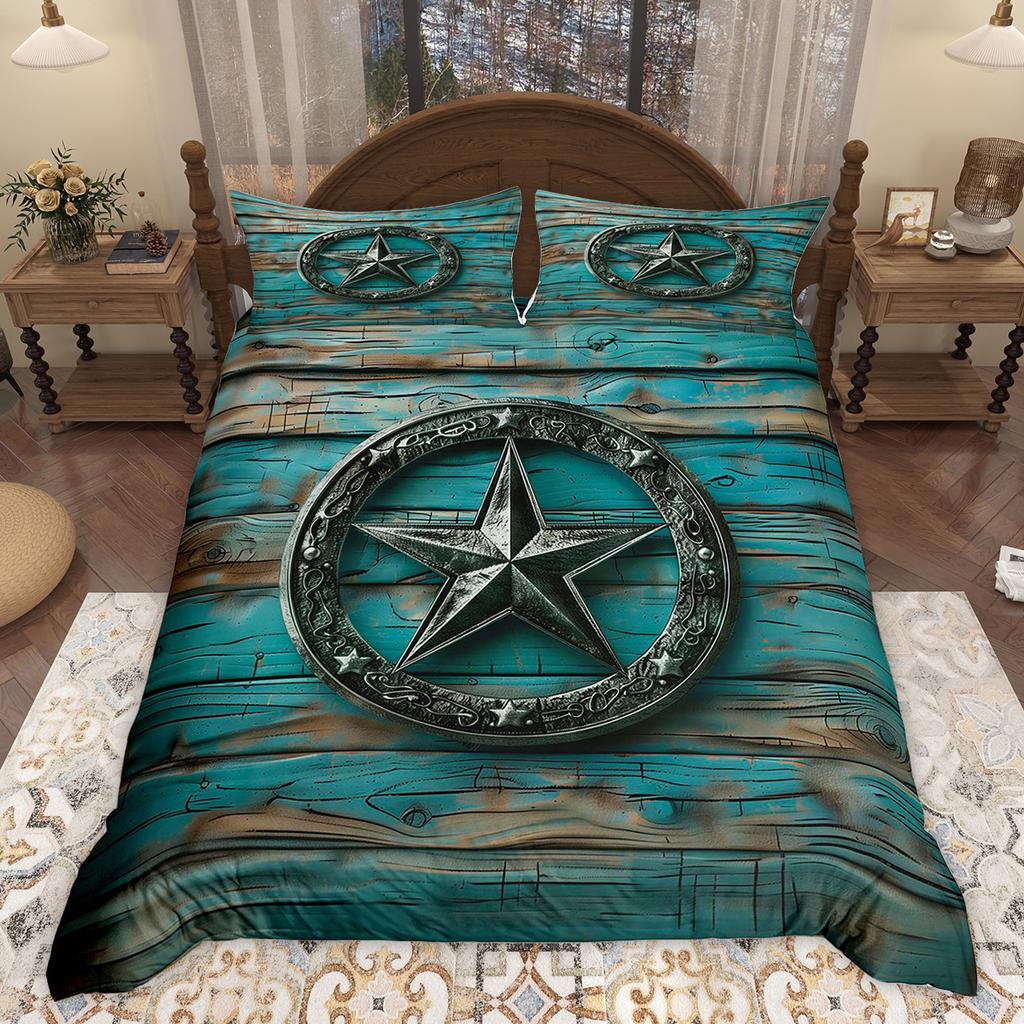 Comforter Homewish Retro Texas Star Brown Teal Barn Doot Set Rustic Vintage Farmhouse Bedding Set