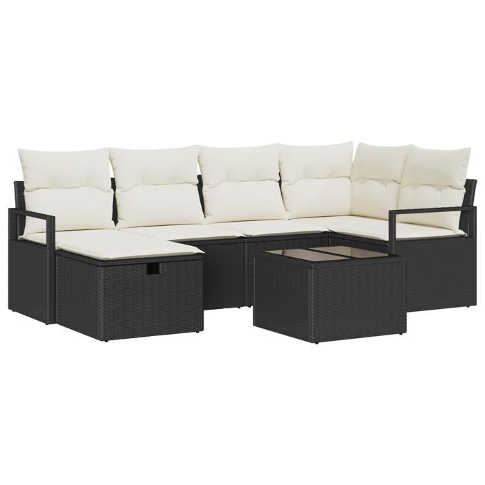 VidaXL Ensemble de Canapés de Jardin 7 Pièces avec Coussins Noir Poly Rotin 3360518