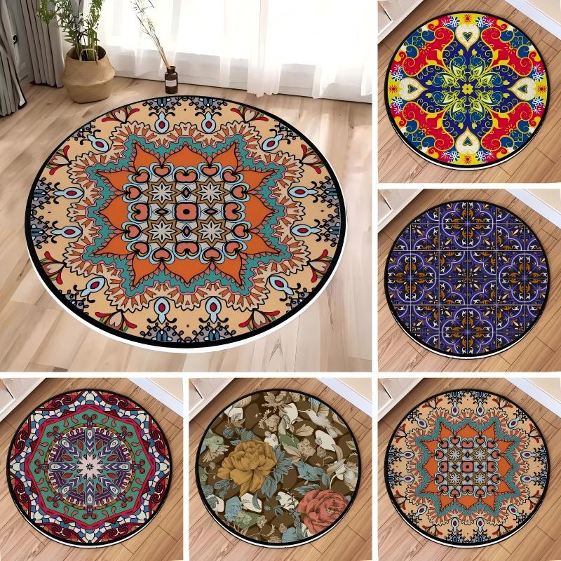 Bohemia Printing Round Carpet Circle Floor Washable Mat for Living Room Bedroom Bathroom Children Crawling Rugs Home Decoration
