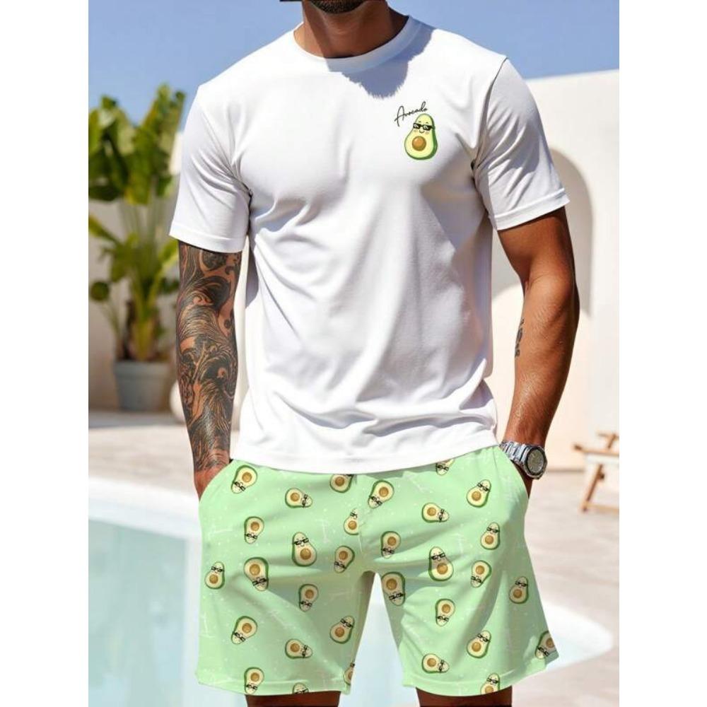 Męski Letni Wygodny Modny Zestaw 2-częściowy Na Wakacje Plażowe Styl Rekreacyjny Sportowy Zestaw z Krótkim Rękawem Luźny Oversize Oddychający Strój Sportowy