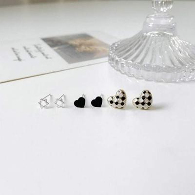 Mini Check Earrings 3Pcs Checkerboard Fashion Daily
