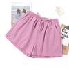 Women's Summer Cotton Linen Trousers Solid Color Elastic Waist Wide-leg Short Pants