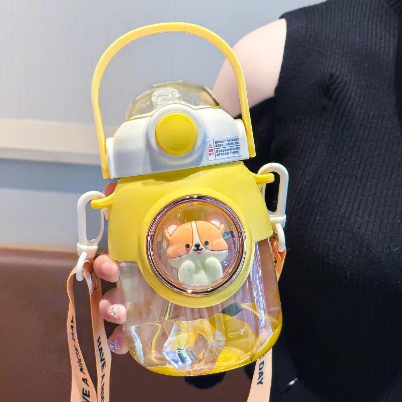 820ml Kids Water Sippy Cup Cartoon Water Bottle With Straw and Handle Portable Drinking Bottle Cup for Children Student School Sports Water Bottle