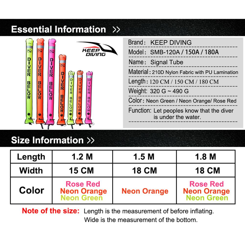 1.2M/1.5M/1.8M Colorful Visibility Inflatable Scuba Diving SMB Surface Signal Marker Buoy Accessory