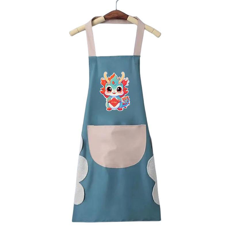 "New Year Dragon Waterproof Oil-proof Kitchen Apron with Hand Wipe Feature"