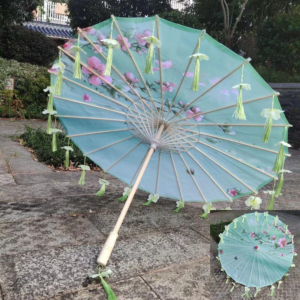 Ancient Style Oil Paper Umbrella with Petal Tassel for Children's Hanfu Dance