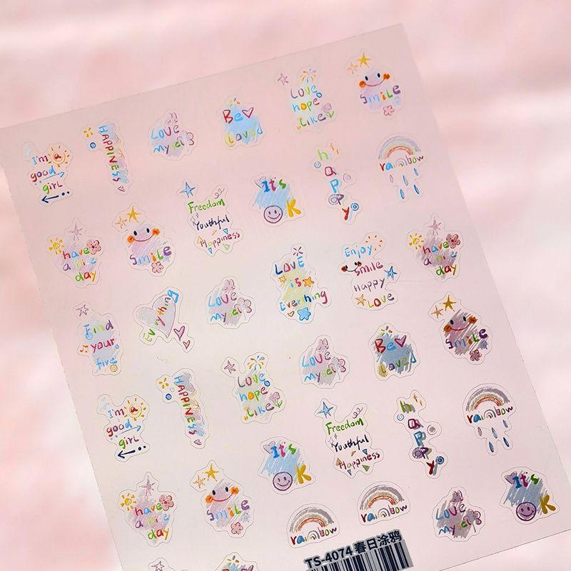 

Spring Graffiti Rainbow Smiley Face Nail Stickers Waterproof Nail Sticker Decorative Decals Ornament 4074 TS-4074