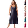 Womens Satin Slip Dress Plus Size Spaghetti Strap V Neck Midi Nightgown Soft Silky Sleepwear for Ladies Comfortable Loungewear