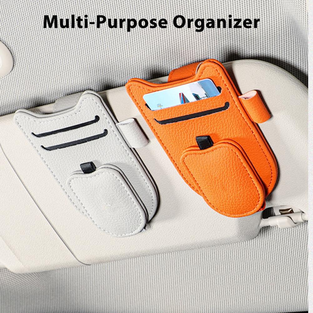 Magnetic Car Sunglasses Holder for Sun Visor, PU Glasses Clip Hanger with Portable Car Glasses Clip Card Clip Auto Accessor K7S1