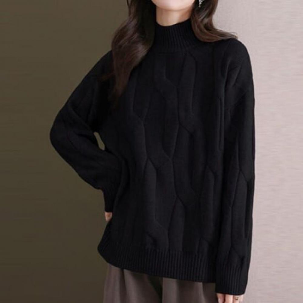 Navava Women Warm Solid 3d Knit High Neck Long Sleeve Sweater Nk3444