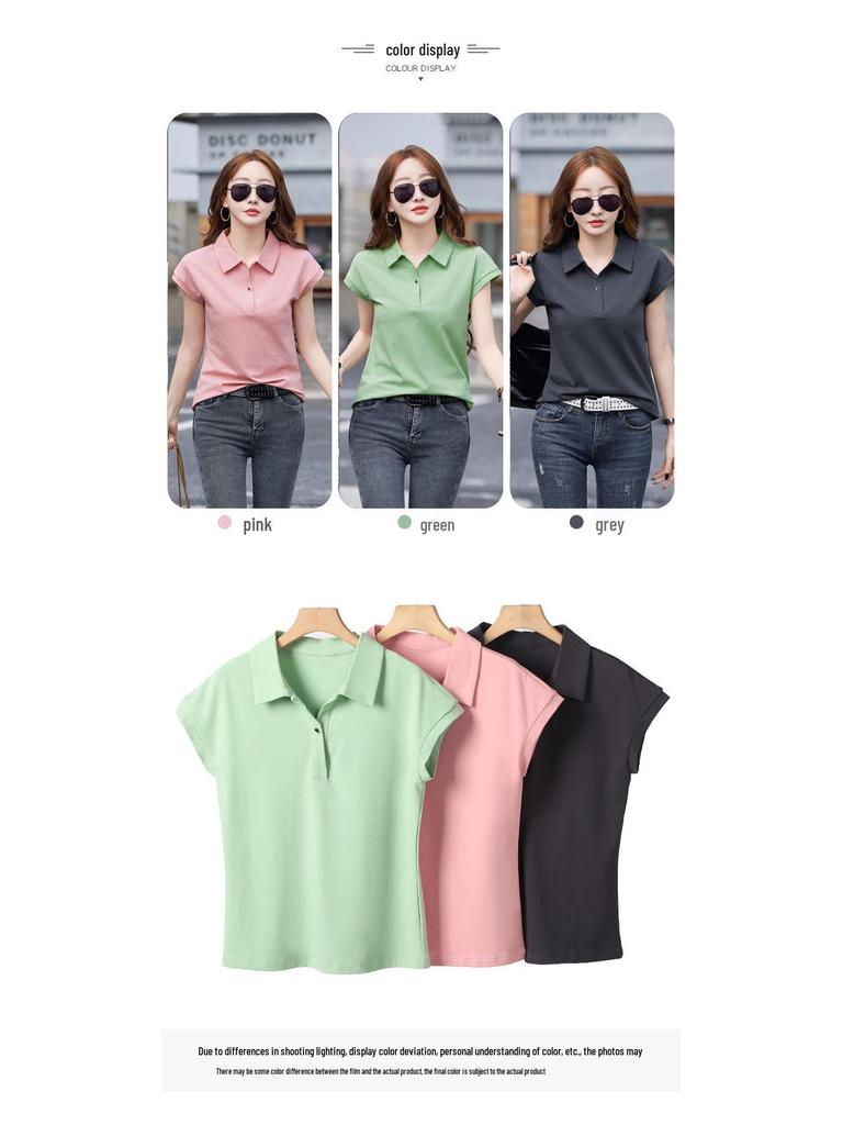 Women's Solid Color Pure Cotton Short-Sleeve Polo T-Shirt, Summer 2025 Collection - Versatile and Loose Fit