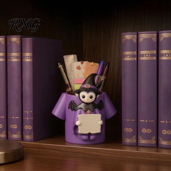 Desktop Storage Ornament Cute Witch Pen Holder, Resin Desk Organizer, Makeup Brush Halloween Organizer Cartoon Stationery Container for Office School
